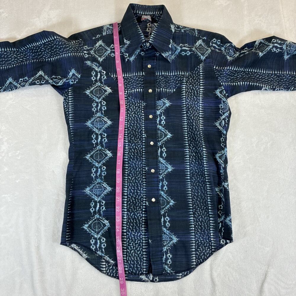 Vintage Esprit By Campus M 15-15.5 Blue Print Pearl Snap Long Sleeve Charity - Picture 3 of 13